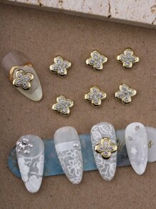 8 件金色四叶草仿真水钻 3D 指甲宝石指甲装饰水钻美甲首饰配件指甲饰物女士 DIY 指甲装饰设计 - 金色 - 查看 1