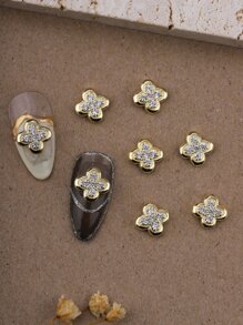 8 件金色四叶草仿真水钻 3D 指甲宝石指甲装饰水钻美甲首饰配件指甲饰物女士 DIY 指甲装饰设计 - 金色 - 查看 2