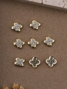 8 件金色四叶草仿真水钻 3D 指甲宝石指甲装饰水钻美甲首饰配件指甲饰物女士 DIY 指甲装饰设计 - 金色 - 查看 3