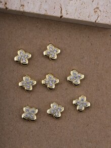 8 件金色四叶草仿真水钻 3D 指甲宝石指甲装饰水钻美甲首饰配件指甲饰物女士 DIY 指甲装饰设计 - 金色 - 查看 4