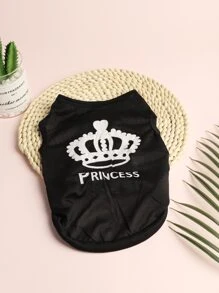 1入組皇冠圖案寵物背心適用於狗狗和貓適用於夏天 - 黑色 - 查看 3