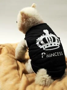 1入組皇冠圖案寵物背心適用於狗狗和貓適用於夏天 - 黑色 - 查看 1