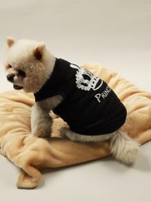 1入組皇冠圖案寵物背心適用於狗狗和貓適用於夏天 - 黑色 - 查看 4