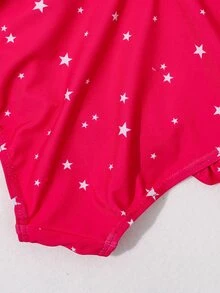 Toddler Girls Star Print Ruffle Trim One Piece Swimsuit - Red - View 6