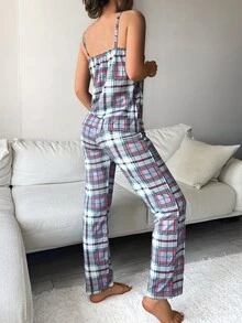 RueChic Plaid Print Cami PJ Set - Multicolor - View 3