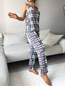 RueChic Plaid Print Cami PJ Set - Multicolor - View 4