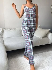 RueChic Plaid Print Cami PJ Set - Multicolor - View 5