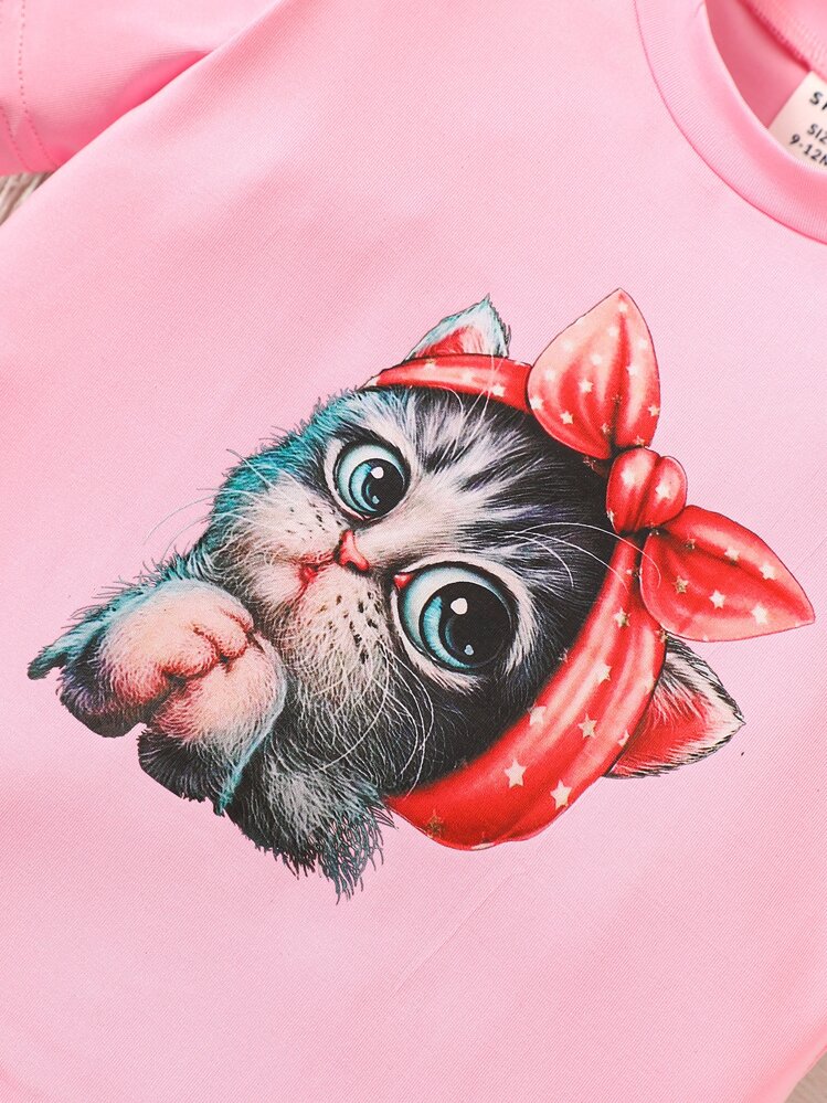 Bebé Camiseta con estampado de gato - Rosa - Añade 6