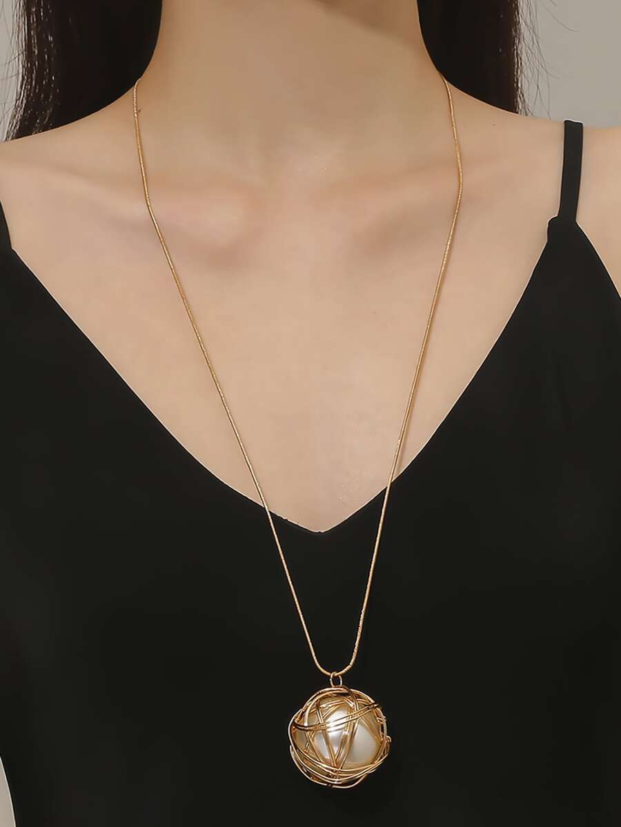 人造珍珠裝飾圓形吊飾項鍊