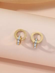 2 件短罗马数字耳钉，韩式钛钢耳环，时尚珠宝 - 金黃色 - 查看 9