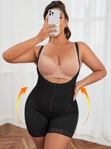 Mono de control de figura con cierre delantero en tallas grandes - Negro - Ver 1