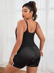 Mono de control de figura con cierre delantero en tallas grandes - Negro - Ver 2