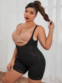 Mono de control de figura con cierre delantero en tallas grandes - Negro - Ver 3