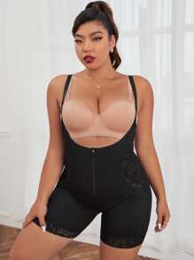 Mono de control de figura con cierre delantero en tallas grandes - Negro - Ver 4