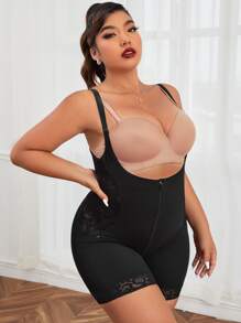 Mono de control de figura con cierre delantero en tallas grandes - Negro - Ver 5