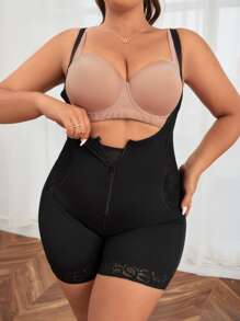 Mono de control de figura con cierre delantero en tallas grandes - Negro - Ver 6