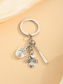 1pc Unisex Baseball & Baseball Bat Charm Fashionable Keychain, For Gift - Antique Silver - View 2