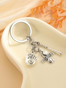 1pc Unisex Baseball & Baseball Bat Charm Fashionable Keychain, For Gift - Antique Silver - View 3