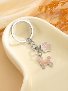 1pc Dog & Dog Paw Charm Keychain - Pink - View 1