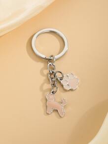 1pc Dog & Dog Paw Charm Keychain - Pink - View 2