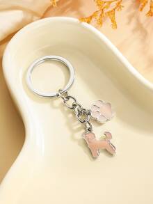 1pc Dog & Dog Paw Charm Keychain - Pink - View 3