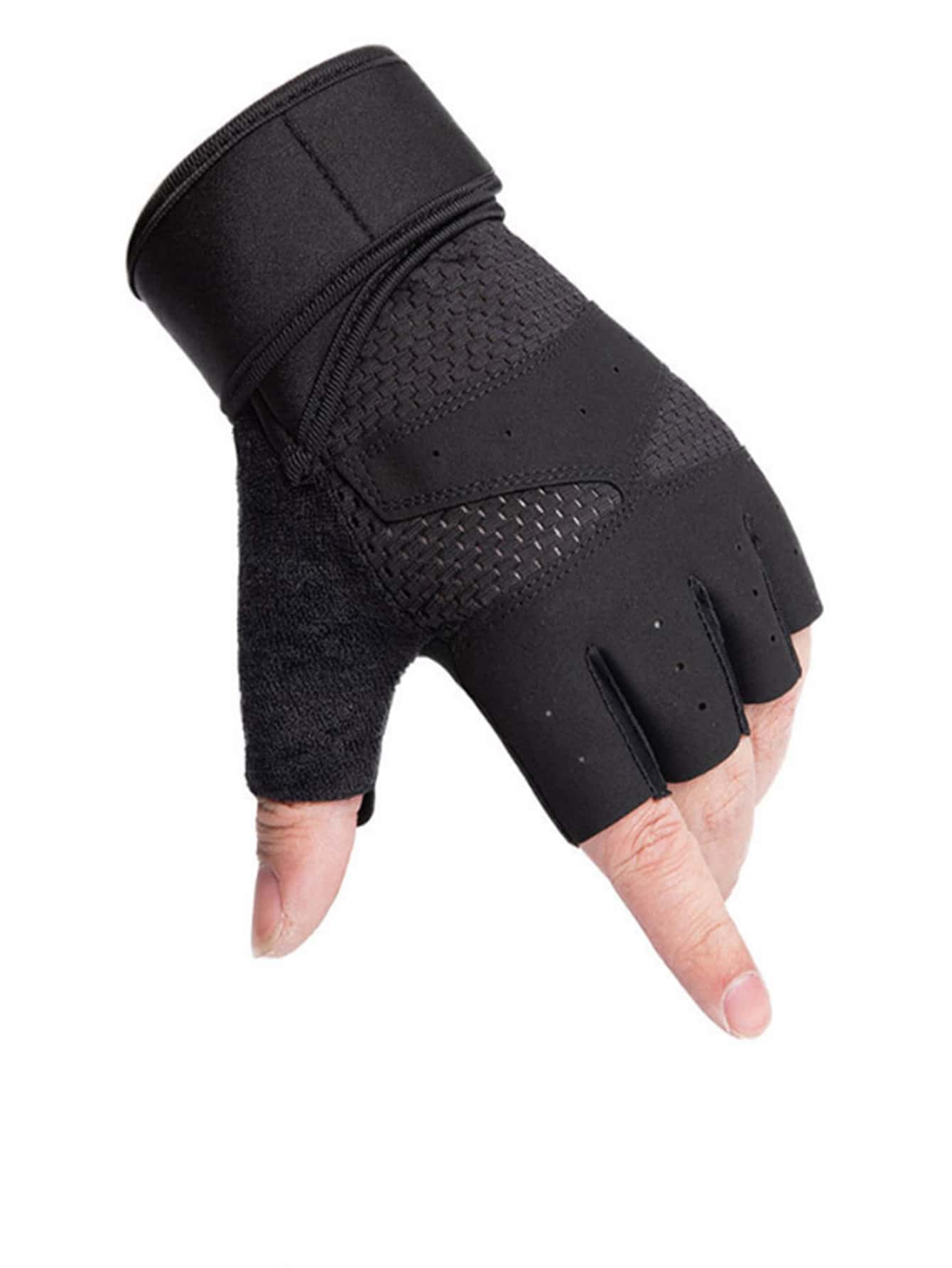 1pc Women Solid Breathable Outdoor Adjustable Fingerless Gloves, For Exercise - Black - View 1