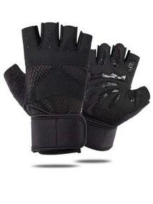 1pc Women Solid Breathable Outdoor Adjustable Fingerless Gloves, For Exercise - Black - View 2