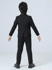 Young Boy Shawl Collar Long Sleeve Suit Jacket With Single Breasted Vest And Pants, Spring And Autumn Formal Dress Suit - Black - View 2