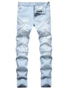 男士净色毛边牛仔裤 - 淺色水洗藍 - 查看 1