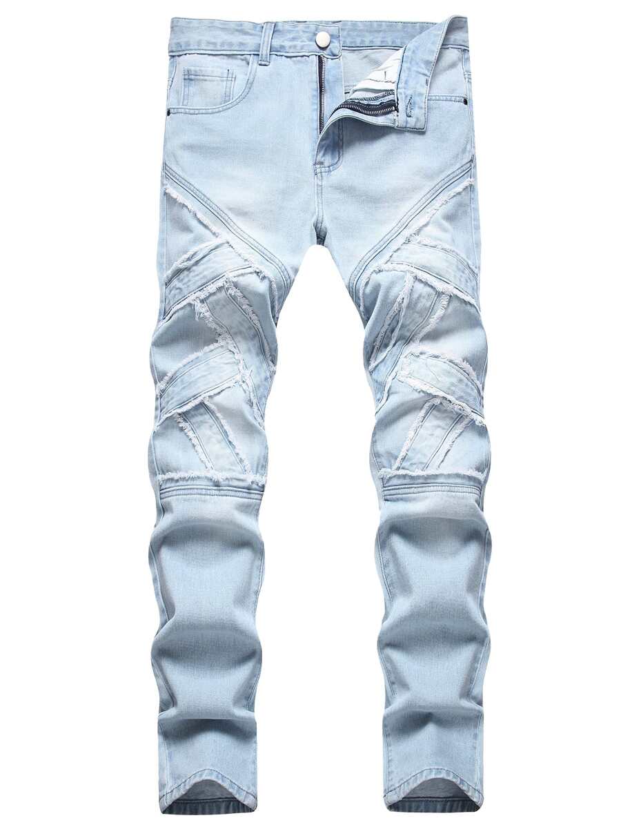 男士净色毛边牛仔裤 - 淺色水洗藍 - 查看 1