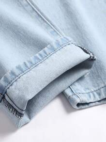 男士净色毛边牛仔裤 - 淺色水洗藍 - 查看 4