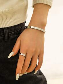 2入組鍍金歐美時尚豪華愛心星星手鍊戒指套裝,韓國風格珠寶禮物 - 銀色 - 查看 7