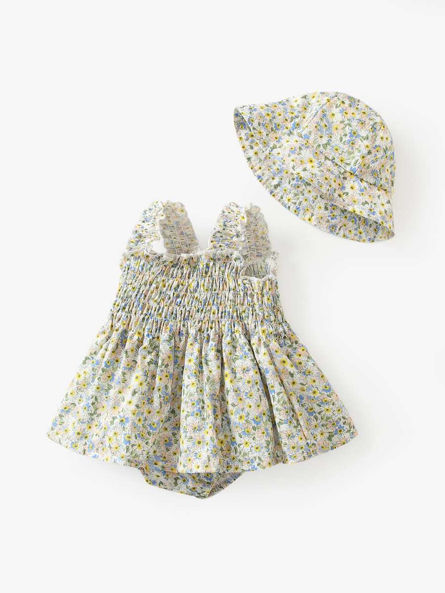 Em bé vui tươi Dây đeo rộng Đầm Mới Hoa Lộn xộn Áo liền quần chặt Chèn Đầm Mùa hè - Nhiều màu - Xem 1