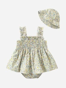 Em bé vui tươi Dây đeo rộng Đầm Mới Hoa Lộn xộn Áo liền quần chặt Chèn Đầm Mùa hè - Nhiều màu - Xem 3