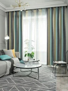 Color Block Single Panel Curtain, Modern Polyester Single Panel Blackout Curtain For Bedroom And Living Room - Multicolor - View 1