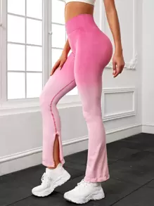 Ombre Print Split Hem Flare Leg Sports Trousers - Pink - View 1