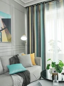 Color Block Single Panel Curtain, Modern Polyester Single Panel Blackout Curtain For Bedroom And Living Room - Multicolor - View 5