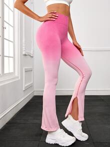 Ombre Print Split Hem Flare Leg Sports Trousers - Pink - View 5