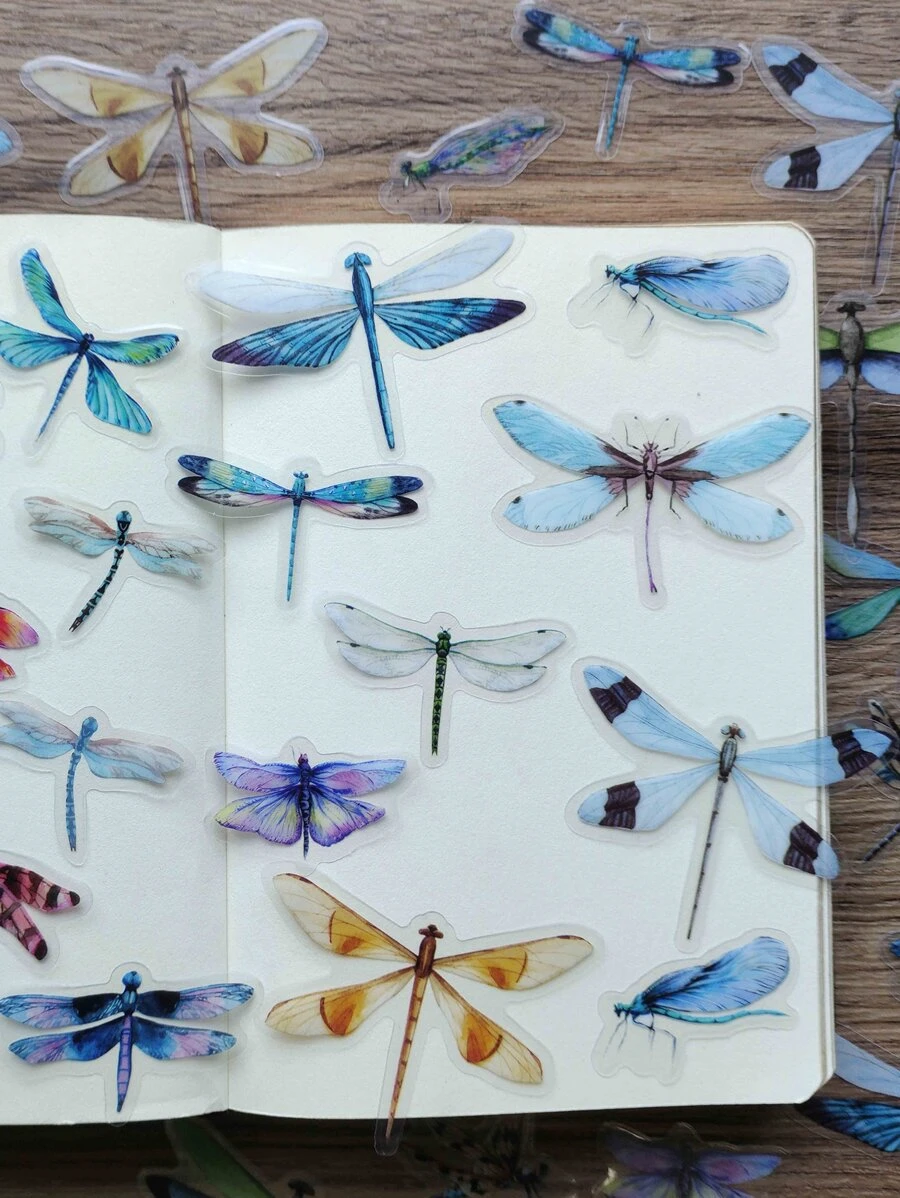 40 入組蜻蜓圖案貼紙，簡單多用途貼紙，適用於DIY工藝品、裝飾品、手帳 - 彩色 - 查看 1
