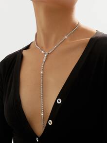 水鑽裝飾Y字項鍊 - 銀色 - 查看 1