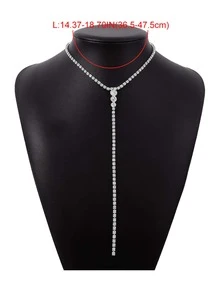 水鑽裝飾Y字項鍊 - 銀色 - 查看 5