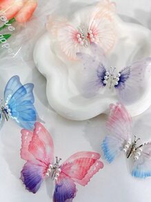 3入組女士蝴蝶和人造珍珠裝飾鱷魚皮髮夾用於髮飾 - 彩色 - 查看 4