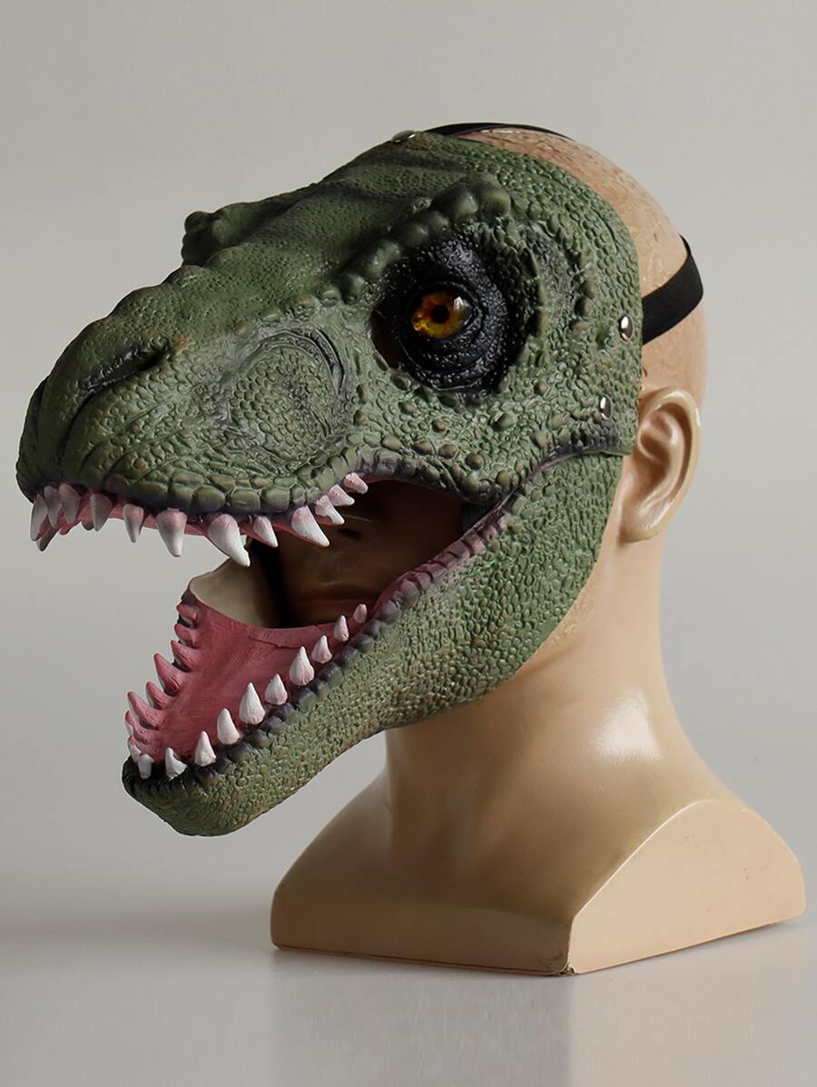1pc Unisex Latex Dinosaur Head Mask For Velociraptor Cosplay, Suitable For Daily Wear - Army Green - View 1