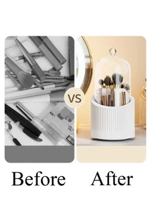 Multifunctional Makeup Brush Storage Box, 1pc 360 Rotating Cosmetics Organizer, Waterproof & Dustproof Storage Bucket, Lipgloss Holder, Desk Organizer For Countertop, Vanity And Bathroom - White - View 3