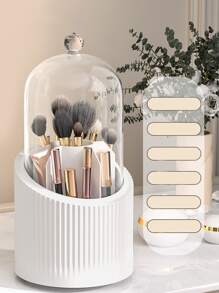 Multifunctional Makeup Brush Storage Box, 1pc 360 Rotating Cosmetics Organizer, Waterproof & Dustproof Storage Bucket, Lipgloss Holder, Desk Organizer For Countertop, Vanity And Bathroom - White - View 5