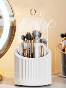 Multifunctional Makeup Brush Storage Box, 1pc 360 Rotating Cosmetics Organizer, Waterproof & Dustproof Storage Bucket, Lipgloss Holder, Desk Organizer For Countertop, Vanity And Bathroom - White - View 6