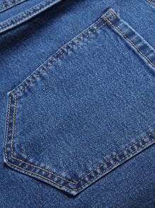 Men Colourblock And Letter Embroidery Flap Pocket Cargo Trousers - Medium Wash - View 5