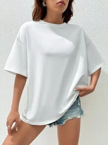 SHEIN EZwear Áo thun nữ Hoạt hình Slogan Giải trí - trắng - Xem 5