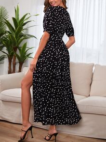 Dalmatian Print Wrap Hem Dress - màu đen - Xem 2