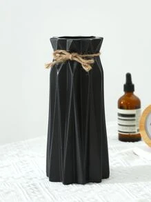 1入組素色塑膠花瓶,擬真花安排花瓶,素色陶瓷花瓶帶塑膠外觀和可折疊設計適用於花卉和植物,作為家庭裝飾用品適用於餐具桌子中心裝飾品,廚房獨特裝飾用品,國家風格客廳,禮品植物容器 - 黑色 - 查看 1